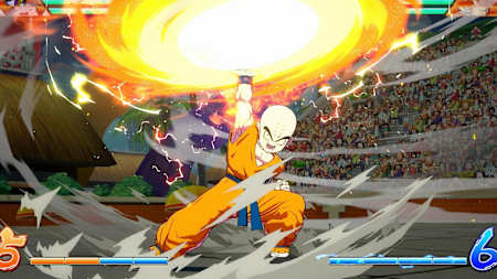 Le gameplay de Krilin, héros de la bêta fermée du jeu Dragon Ball FighterZ annoncé à l'EVO 2017.