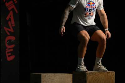 Zarko Batic doing a box jump.