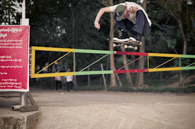 Max Garson ollie into the green bank in Yangon, Myanmar.