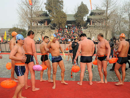 Winter swimmers in Jinan, China. 