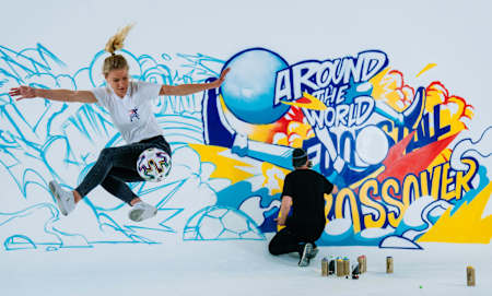 To celebrate the launch of Red Bull Street Style World Championship 2021 artist Captain Kris and freestyler Aguska Mnich collaborated to create a unique mural in London, England on May 14, 2021.