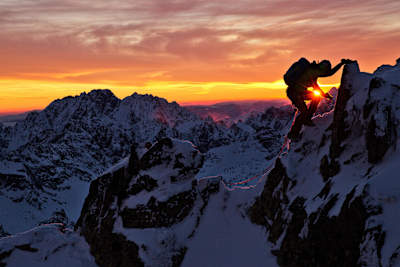 Michal Sabovčík climbing at sunrise