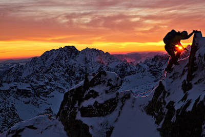 Michal Sabovčík climbing at sunrise