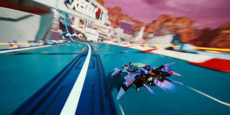 A screenshot from a fast-paced race in Redout 2.