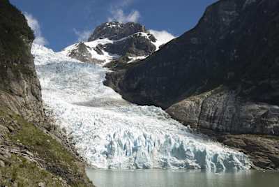 The Serrano glacier during sunshine in chile.