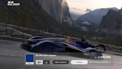 Screenshot aus Gran Turismo 7 zeigt den Red Bull X2014 Standard in der Brand Central des Spiels.