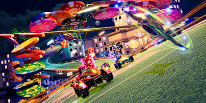 Screenshot aus Sonic Racing CrossWorlds zeigt eine Casino-Strecke und Power-ups.