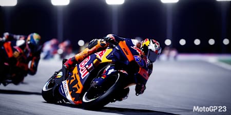 Screenshot aus MotoGP 23 zeigt das Bike von Jack Miller von Red Bull KTM Factory Racing.