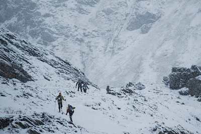 Image of competitors cross an Andean pass during the Patagonian Expedition Race