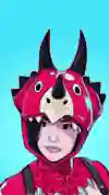An illustration of xChocobars in Fortnite's red dinosaur skin