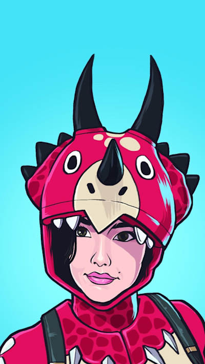 En illustrasjon av xChocobars i Fortnites Red Dinosaur skin