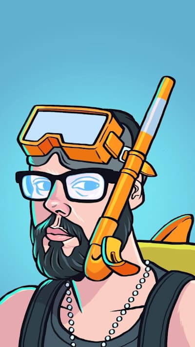 Dakotaz som Snorkel Ops med en T-Rex ryggsekk