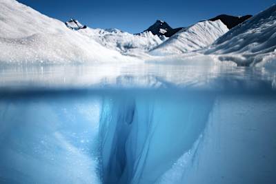 The Serrano glacier during sunshine in chile.