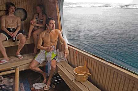 Inside the sauna boat