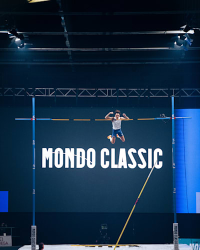 Armand Duplantis jumping at Mondo Classics, Uppsala, Sweden on February 2, 2023