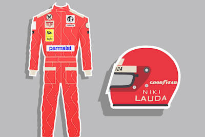 The suit worn by three-time Austrian F1 legend Niki Lauda is iconic for two reasons: it looks super cool and, after the 1976 fire that almost killed Lauda, race suits changed forever.