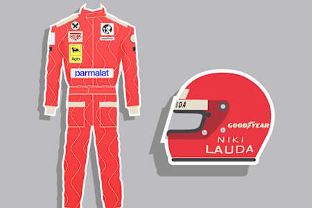 The suit worn by three-time Austrian F1 legend Niki Lauda is iconic for two reasons: it looks super cool and, after the 1976 fire that almost killed Lauda, race suits changed forever.