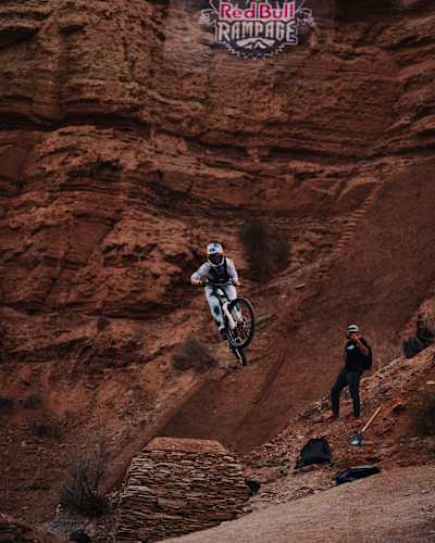  Hannah Bergemann practises at Red Bull Rampage in Virgin, Utah, USA on October 14, 2025. 