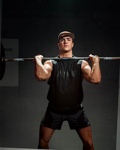 Victor Hoffer, 22, from Alsace, photographed lifting weights for The Red Bulletin in Paris.