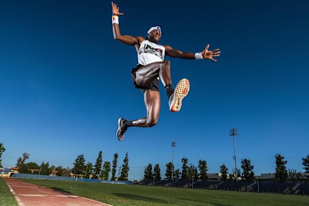Will Claye in action at Birmingham High Stadium in Van Nuys, California, USA on April 24, 2016.