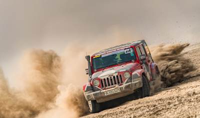 A rally driver competes at the Royal Rajasthan Rally.