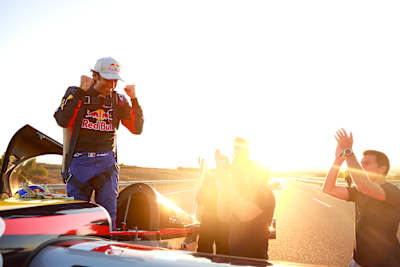 Tunnel Pass pilot Dario Costa of Italy celebrates