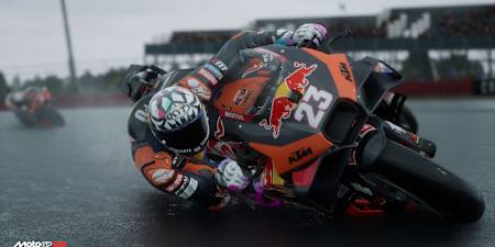 Screenshot from MotoGP 25 shows Red Bull KTM Tech3's Enea Bastianini in the race.