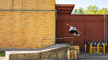 A skateboarder skates over railings in Rolling Away.