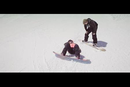 Snowboarder Katie Ormerod contemplates another attempt at the first ever women's double cork 1080 after crashing on her first attempt