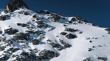 Arianna Tricomi riding down at Freeride World Tour Finals in Verbier, Switzerland on March 23, 2019.