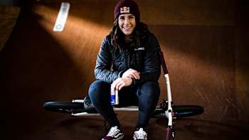 BMX rider Nikita Ducarroz poses for a portrait at Daniel Dhers Action Sports Complex in Raleigh, North Carolina, USA, on February 1, 2021.