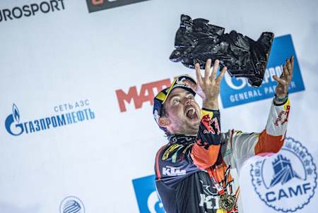 Matthias Walkner the winner of Silk Way Rally in Omsk, Russia on July 6, 2021.