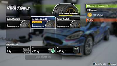Screenshot from EA Sports WRC shows the tyre selection.