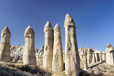 The unique towers make an interesting sight at Cappadocia, Turkey