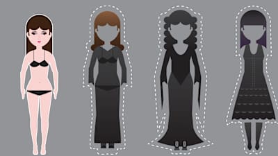 Closely aligned with the rise of the Victorian and Steampunk goths, the romantic goth wears sweeping dresses inspired, in part, by Morticia Addams.