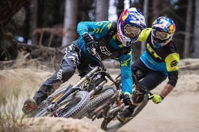 UCI MTB World Cup racers Brook Macdonald and Finn Iles shred trails at Skyline Bike Park in Queenstown, New Zealand.