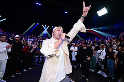 Mecha improvisando en la edición número 6 de Red Bull Batalla 5 Vidas, celebrada en Bogotá el 18 de octubre de 2025.