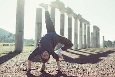 Sidi from Greece poses for a portrait at the Ancient Messene in Greece on December 5, 2020.