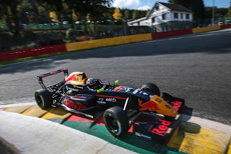 Daneil Ticktum drives during Round 8 of the Formula Renault 2.0 Eurocup series at Circuit Spa-Francorchamps, Belgium.