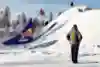 Snowmobile FSX rider Daniel Bodin checks out the ramp he used to land the world's first Double Backflip in Malung, Sweden