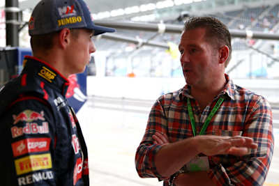 Max Verstappen (L) of Netherlands and Scuderia Toro Rosso speaks with his father Jos Verstappen (R) ahead of the Japanese Formula One Grand Prix at Suzuka Circu