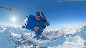 The Red Bull Air Force take a wingsuit flight over the Eiger mountain in Switzerland.