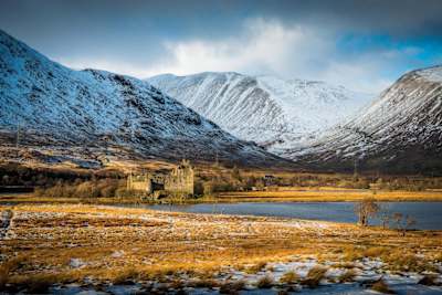 Kilchurn Castle seen in the distance on Loch Awe