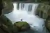 Rafa Ortiz prepares to descend a waterfall in his kayak.