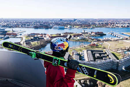 Jesper Tjäder gets ready to perform at the CopenHill ski slope in Copenhagen.