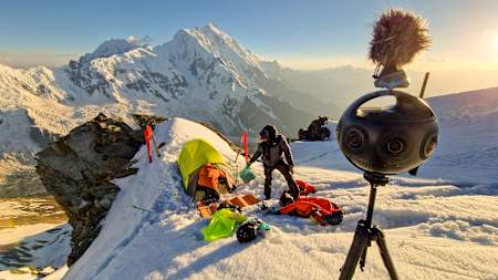  A team camp on a mountain during production of Touching the Sky VR. 