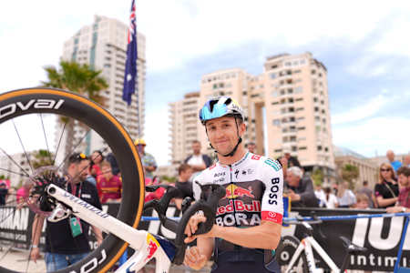 Jai Hindley of Red Bull - BORA - hansgrohe Team during Stage 1 of the Giro d’Italia from Durazzo to Tirana, Albania, on Friday, May 9, 2025.