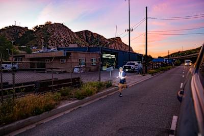 Making light work: A competitor heads out of L.A. at sunrise.