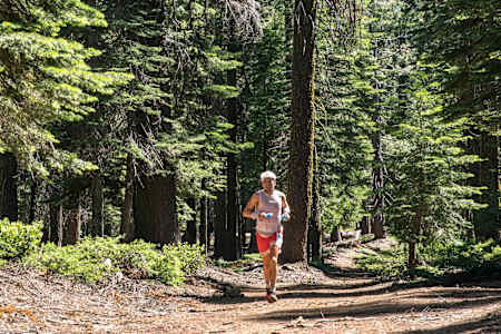 Ryan Sandes running in the Western States 100 with his custom Salomon shoes.