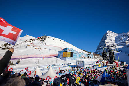 Zuschauersicht auf das Lauberhornrennen in Wengen 2025